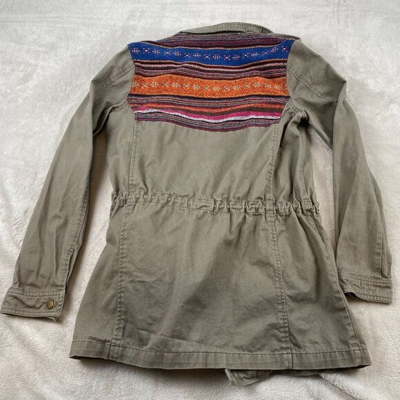 Love 21 Women's Military Field Jacket Small Tribal Embroidered Aztek Tie-Waist - Picture 16 of 16
